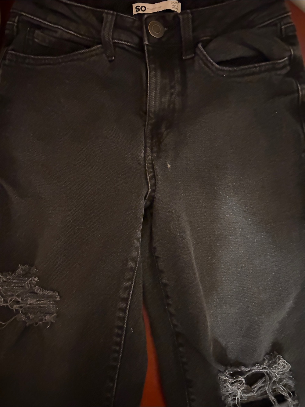 SO Black Ripped High-Rise Jeans